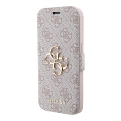 Guess для iPhone 15 Pro Max чехол PU 4G Big metal logo Booktype Pink