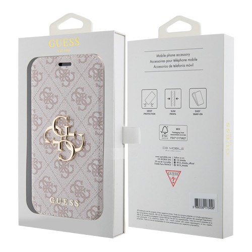 Guess для iPhone 15 Pro Max чехол PU 4G Big metal logo Booktype Pink