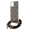 Guess для iPhone 15 чехол Crossbody PC/TPU 4G Hard + Nylon cord Brown