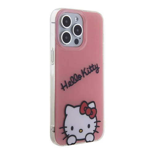 Hello Kitty для iPhone 15 Pro чехол Crossbody PC/TPU Dreaming Kitty + PU Strass strap Hard Pink