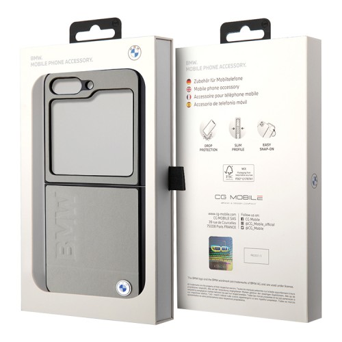 BMW для Galaxy Z Flip 5 чехол Signature Leather Logo imprint Hard Beige