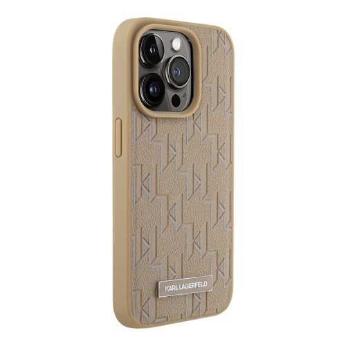 Karl Lagerfeld для iPhone 15 Pro Max чехол PU Monogram & Metal Camera frame Hard Beige (MagSafe)