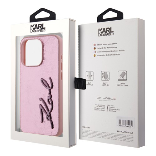 Karl Lagerfeld для iPhone 15 Pro чехол PU Wrinkled Signature Metal logo & Camera frame Hard Pink