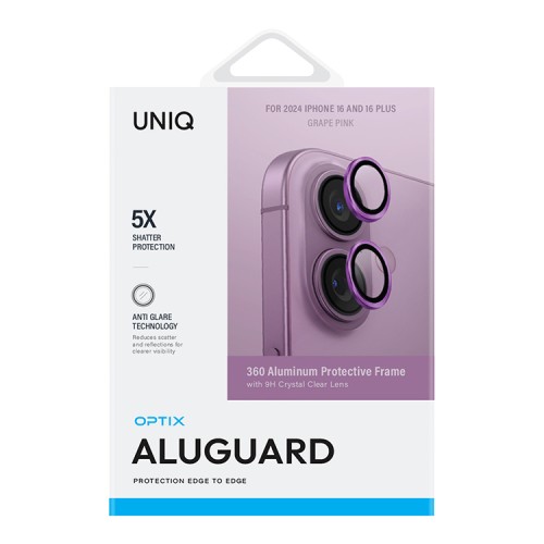 Uniq стекло для iPhone 16/16 Plus OPTIX Camera Lens AluGuard Grape Pink