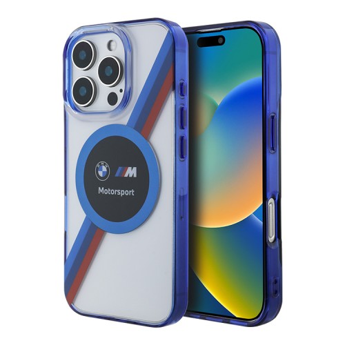 BMW для iPhone 16 Pro чехол Motorsport PC/TPU Circle&Tricolor, прозрачный (MagSafe)