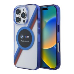 BMW для iPhone 16 Pro чехол Motorsport PC/TPU Circle&amp;Tricolor, прозрачный (MagSafe)