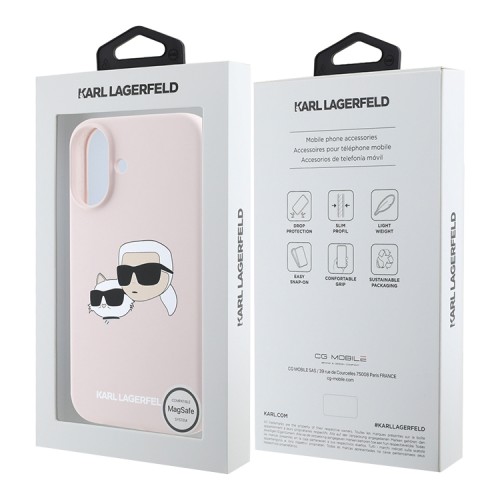 Karl Lagerfeld для iPhone 16 чехол Liquid Silicone NFT Karl&Choupette Pink (MagSafe)