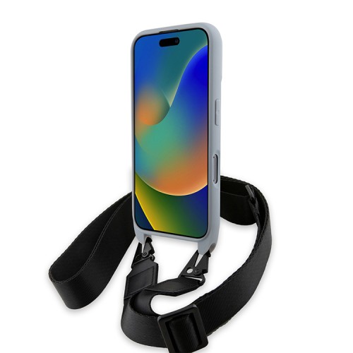 BMW для iPhone 16 Pro чехол Crossbody PU Carbon stripe Metal logo + Strap Hard Grey