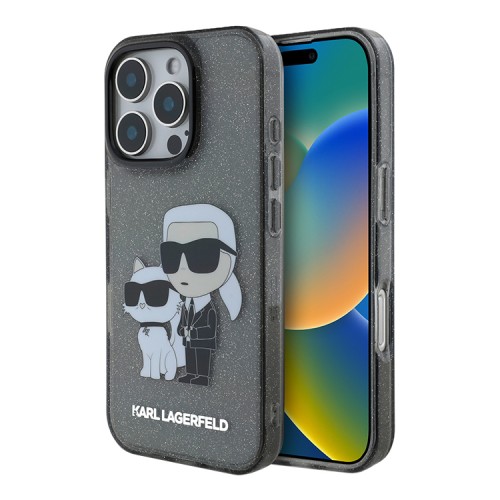 Karl Lagerfeld для iPhone 16 Pro чехол PC/TPU NFT Karl & Choupette Hard Glitter Black