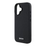 DKNY для iPhone 16 чехол PU Grained leather Metal logo Hard Black (MagSafe)