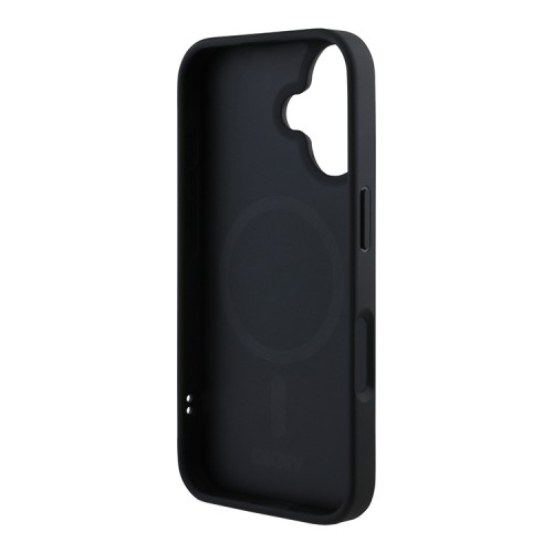 DKNY для iPhone 16 чехол PU Grained leather Metal logo Hard Black (MagSafe)