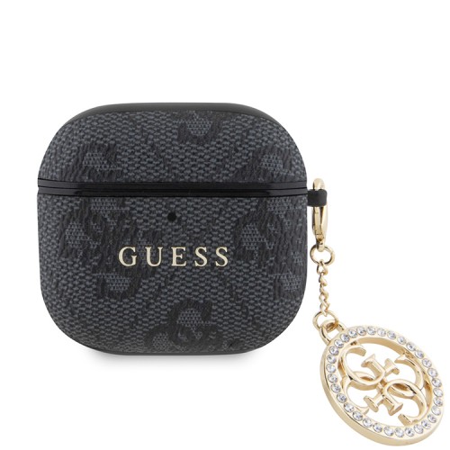 Guess для Airpods 4 чехол PU leather 4G with Classic metal logo and Diamond charm Black