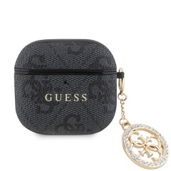 Guess для Airpods 4 чехол PU leather 4G with Classic metal logo and Diamond charm Black