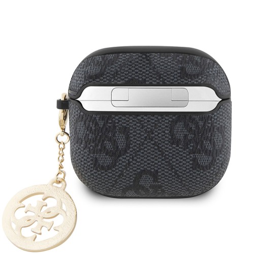 Guess для Airpods 4 чехол PU leather 4G with Classic metal logo and Diamond charm Black