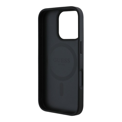 Guess для iPhone 16 Pro чехол PU 4G with Round Patch Metal logo Hard Black (MagSafe)