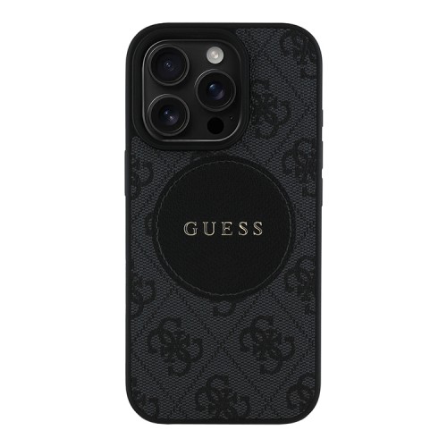 Guess для iPhone 16 Pro чехол PU 4G with Round Patch Metal logo Hard Black (MagSafe)