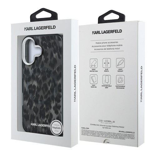 Karl Lagerfeld для iPhone 16 чехол PC/TPU Leopard Black (MagSafe)