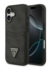 Guess для iPhone 17 чехол PU 4G Double cardslot Triangle metal logo Hard Black