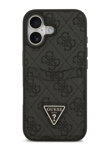 Guess для iPhone 17 чехол PU 4G Double cardslot Triangle metal logo Hard Black