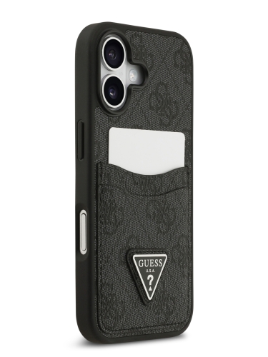 Guess для iPhone 17 чехол PU 4G Double cardslot Triangle metal logo Hard Black