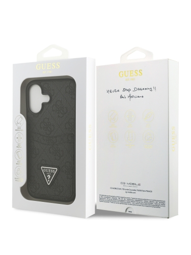 Guess для iPhone 17 чехол PU 4G Double cardslot Triangle metal logo Hard Black