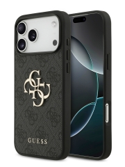 Guess для iPhone 17 Pro Max чехол PU 4G Big metal logo Hard Black