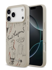 Karl Lagerfeld для iPhone 17 Pro чехол PU Grained leather Sketch with Metal logo Hard Grey (MagSafe)