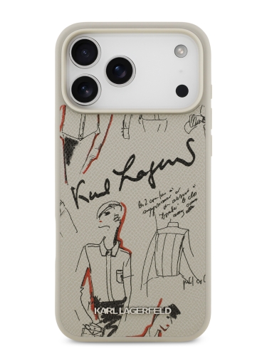 Karl Lagerfeld для iPhone 17 Pro чехол PU Grained leather Sketch with Metal logo Hard Grey (MagSafe)