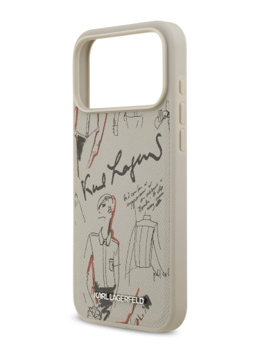 Karl Lagerfeld для iPhone 17 Pro чехол PU Grained leather Sketch with Metal logo Hard Grey (MagSafe)