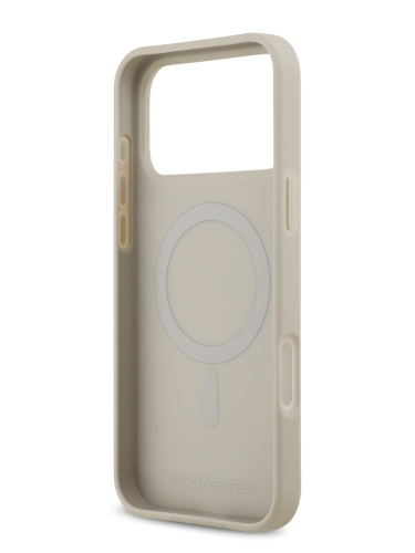 Karl Lagerfeld для iPhone 17 Pro чехол PU Grained leather Sketch with Metal logo Hard Grey (MagSafe)