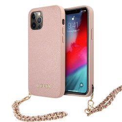 Чехол Guess PU Saffiano Hard +Gold Hand Chain для iPhone 12 Pro Max, розовый