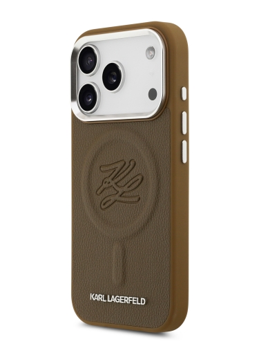 Karl Lagerfeld для iPhone 17 Pro Max чехол PU Debossed Initials Metal logo & Camera Hard Brown (MagSafe)