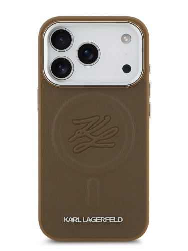 Karl Lagerfeld для iPhone 17 Pro Max чехол PU Debossed Initials Metal logo & Camera Hard Brown (MagSafe)