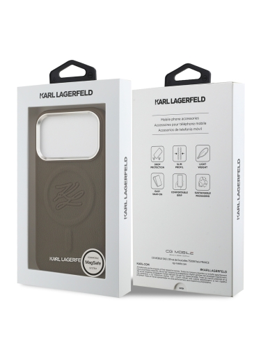 Karl Lagerfeld для iPhone 17 Pro Max чехол PU Debossed Initials Metal logo & Camera Hard Brown (MagSafe)