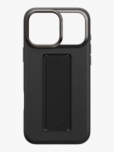 Uniq для iPhone 17 Pro Max чехол Heldro PRO Leatherette + FlexGrip & Camera stand Black (MagSafe)