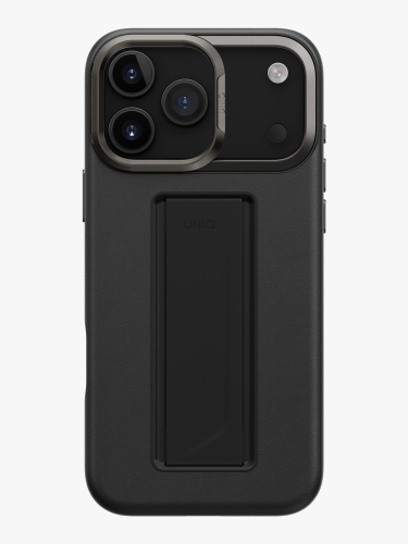 Uniq для iPhone 17 Pro Max чехол Heldro PRO Leatherette + FlexGrip & Camera stand Black (MagSafe)