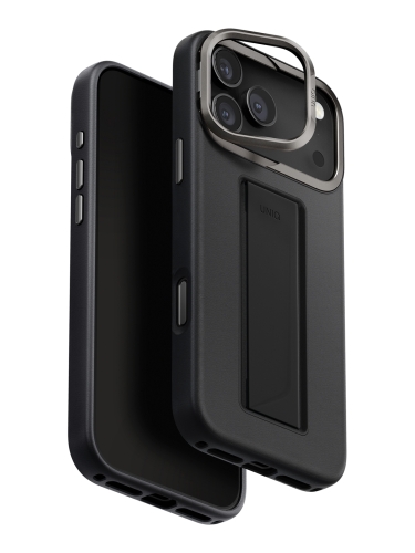 Uniq для iPhone 17 Pro Max чехол Heldro PRO Leatherette + FlexGrip & Camera stand Black (MagSafe)