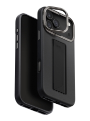 Uniq для iPhone 17 Pro Max чехол Heldro PRO Leatherette + FlexGrip &amp; Camera stand Black (MagSafe)