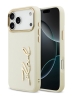 Karl Lagerfeld для iPhone 17 Pro чехол PU leather Autograph Metal logo & Gold camera Hard Beige