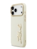 Karl Lagerfeld для iPhone 17 Pro чехол PU leather Autograph Metal logo & Gold camera Hard Beige