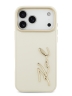 Karl Lagerfeld для iPhone 17 Pro чехол PU leather Autograph Metal logo & Gold camera Hard Beige