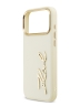Karl Lagerfeld для iPhone 17 Pro чехол PU leather Autograph Metal logo & Gold camera Hard Beige