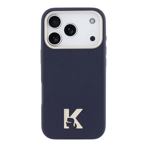 Karl Lagerfeld для iPhone 17 Pro чехол PU Full Wrapped K HEAD Metal logo & Cam Hard Blue (MagSafe)