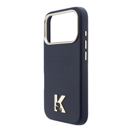Karl Lagerfeld для iPhone 17 Pro чехол PU Full Wrapped K HEAD Metal logo & Cam Hard Blue (MagSafe)