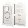 Чехол Guess Metal outline Hard для iPhone 14 Pro Max, прозрачный/золотой (MagSafe)
