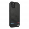 Чехол BMW M-Collection PU Carbon Hard Tricolor line для iPhone 13, черный (MagSafe)
