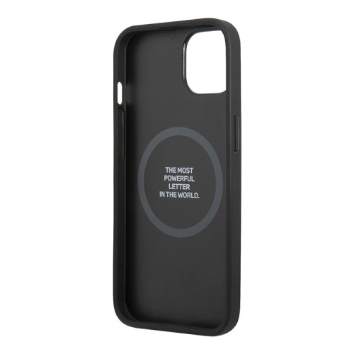 Чехол BMW M-Collection PU Carbon Hard Tricolor line для iPhone 13, черный (MagSafe)