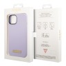Чехол Guess Liquid Silicone Plate metal logo Hard для iPhone 14, фиолетовый (Magsafe)