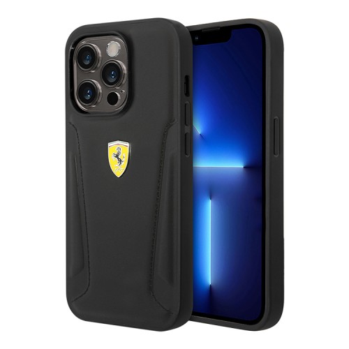 Кожаный чехол Ferrari Leather Stamped sides Hard для iPhone 14 Pro, черный