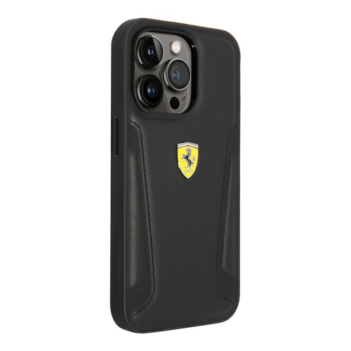 Кожаный чехол Ferrari Leather Stamped sides Hard для iPhone 14 Pro, черный